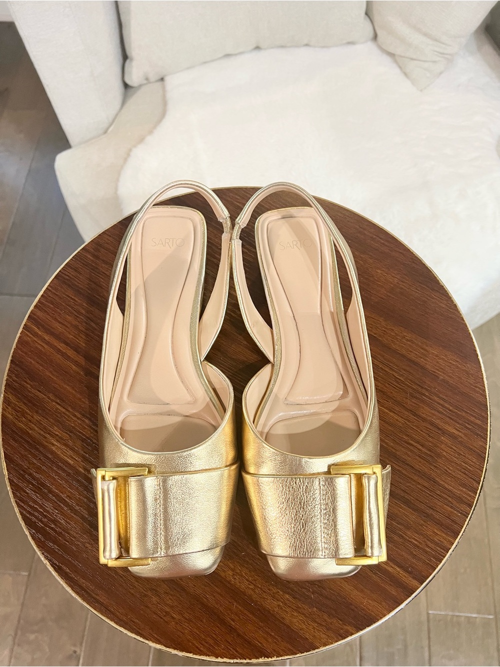 SARTO by Franco Sarto metallic gold slingback flats with a square toe - Size 9